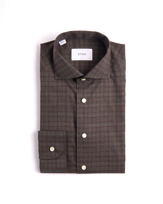 Eton Check Flannel Shirt Slim Fit Brown 1 3889