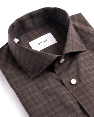 Eton Check Flannel Shirt Slim Fit Brown 2 3990