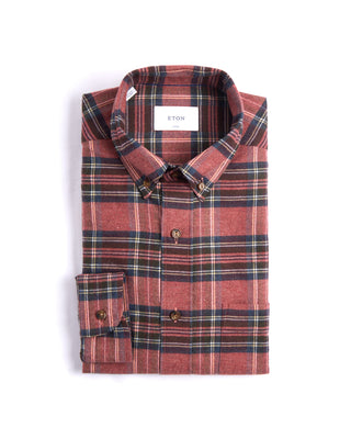 Eton Plaid Flannel Casual Fit Shirt Terracotta 3 4259