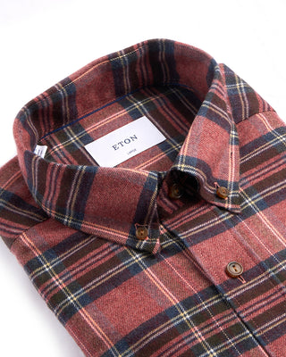 Eton Plaid Flannel Casual Fit Shirt Terracotta 4137