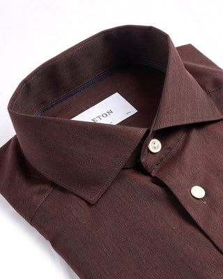 Eton Solid Signature Flannel Shirt Wide Spread Rounded Collar Slim Fit Burgundy 4109