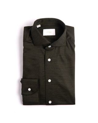 Eton Dark Green Merino Slim Jersey Shirt Green 1 3882
