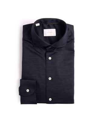 Eton Navy Blue Merino Jersey Contemporary Shirt Navy 1 3887