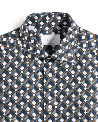 Eton Geometric Print Cotton Lyocell Contemporary Fit Shirt Navy 10 11032