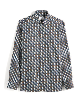 Eton Geometric Print Cotton Lyocell Contemporary Fit Shirt Navy 2 11028