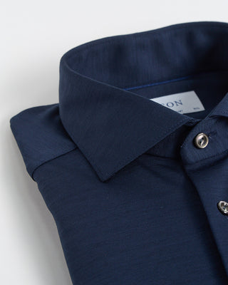 Navy Blue Solid Knitted Merino Contemporary Shirt