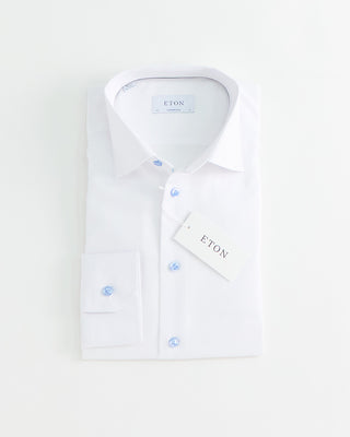 Eton Signature White Twill Contemporary Shirt With Blue Buttons White 