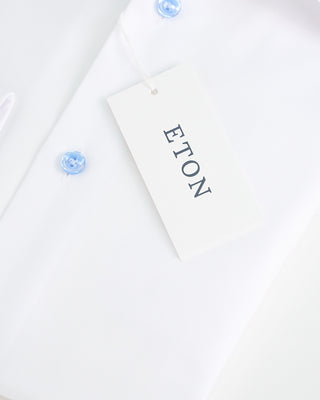 Eton Signature White Twill Contemporary Shirt With Blue Buttons White  1