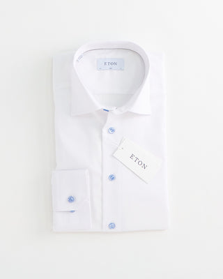 Eton Signature White Twill Slim Shirt With Blue Buttons White 