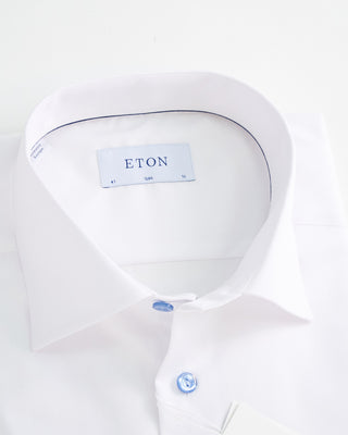 Eton Signature White Twill Slim Shirt With Blue Buttons White  1