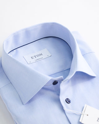 Eton Signature Twill Light Blue Contemporary Shirt With Navy Button Light Blue  1