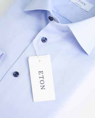 Eton Signature Twill Light Blue Contemporary Shirt With Navy Button Light Blue  4