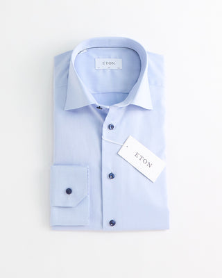 Eton Signature Twill Light Blue Slim Shirt With Navy Button Light Blue 