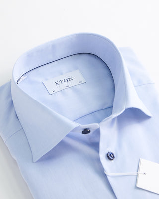 Eton Signature Twill Light Blue Slim Shirt With Navy Button Light Blue  1
