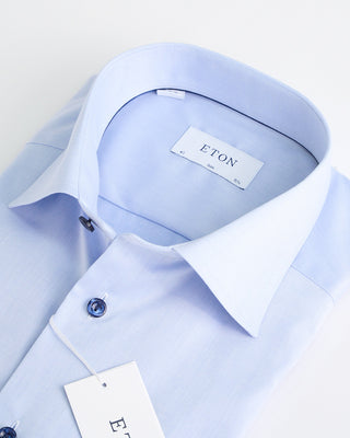 Eton Signature Twill Light Blue Slim Shirt With Navy Button Light Blue  3