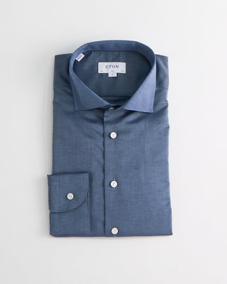 Eton Navy Cotton Linen Slim Shirt Navy 