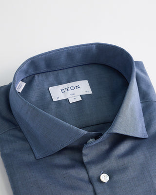 Eton Navy Cotton Linen Slim Shirt Navy  1