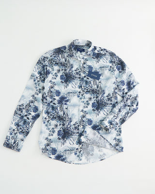 Eton Floral Print Cotton Tencel Slim Shirt Navy 1