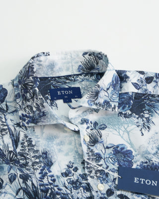 Eton Floral Print Cotton Tencel Slim Shirt Navy 1 2