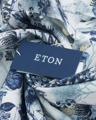 Eton Floral Print Cotton Tencel Slim Shirt Navy 1 5