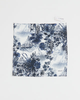 Eton Monochrome Floral Print Linen Pocket Square Navy 1