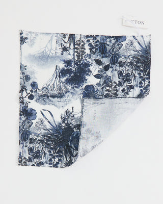 Eton Monochrome Floral Print Linen Pocket Square Navy 1 1