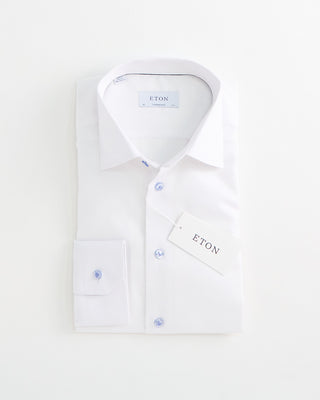 Eton Signature Twill Contemporary Shirt W Coloured Buttons White 