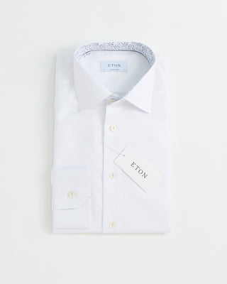 Eton Twill Contemporary Shirt W Floral Contrast White 1