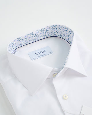 Eton Twill Contemporary Shirt W Floral Contrast White 1 1