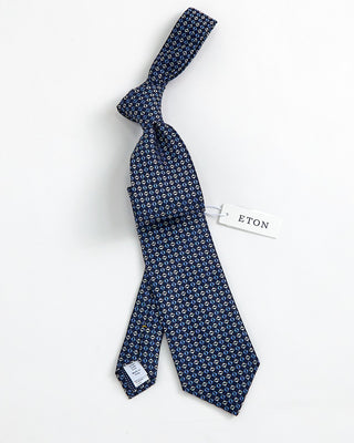 Eton Geometric Woven Silk Tie Navy 1