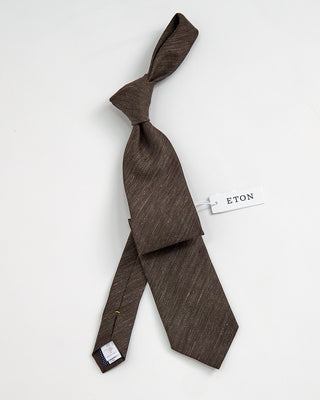 Eton Solid Silk Linen Tie Brown 1