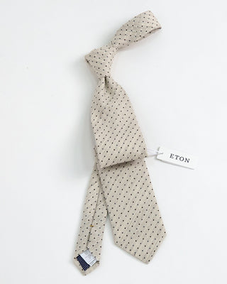 Eton Checked Silk Linen Tie Off White 1