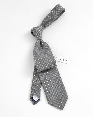 Eton Checked Silk Linen Tie Grey 1