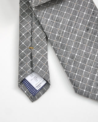 Eton Checked Silk Linen Tie Grey 1 1