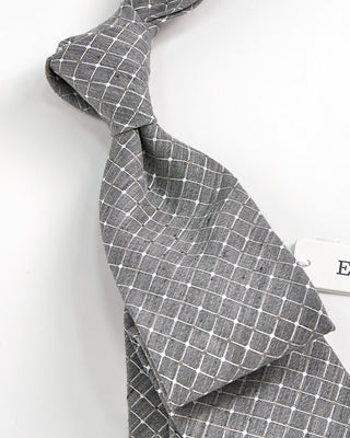 Eton Checked Silk Linen Tie Grey 1 2