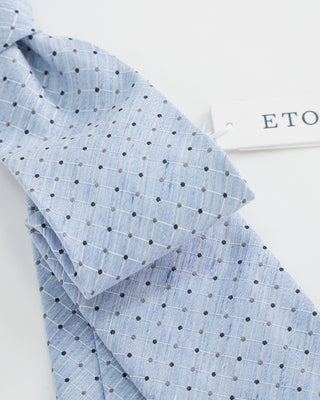 Eton Checked Silk Linen Tie Light Blue 1 1