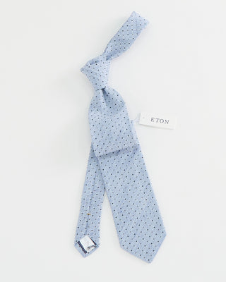 Eton Checked Silk Linen Tie Light Blue 1 2