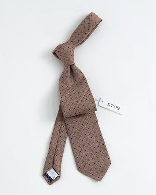 Eton Checked Silk Linen Tie Brown 1