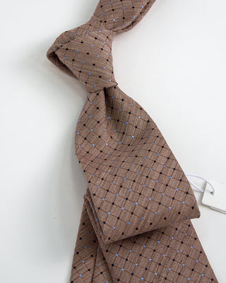 Eton Checked Silk Linen Tie Brown 1 2