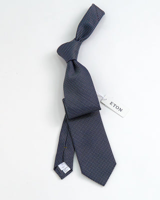 Eton Semi Solid Woven Silk Tie Navy 1
