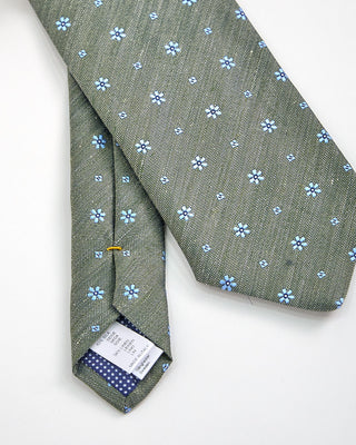 Eton Floral Silk Linen Tie Green 1 1