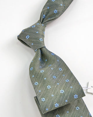 Eton Floral Silk Linen Tie Green 1 2