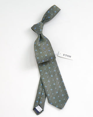 Eton Floral Silk Linen Tie Green 1