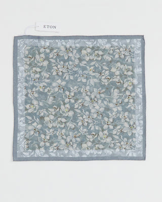 Eton Floral Linen Pocket Square Grey 1