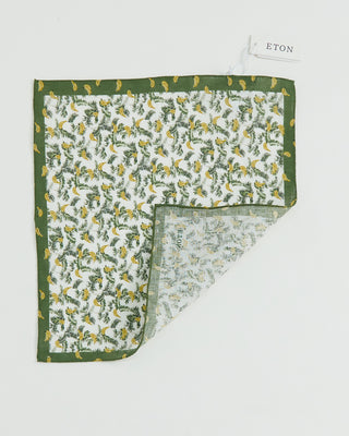 Eton Banana Leaf Print Linen Pocket Square Green 1 1