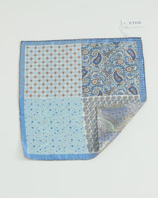 Eton Silk Paisley Print Pocket Square Light Blue 1