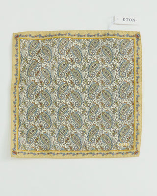 Eton Silk Paisley Print Pocket Square Yellow 1