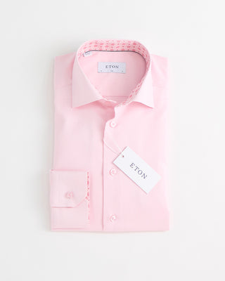 Eton Twill Slim Shirt W Contrast Collar Pink 
