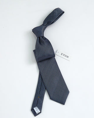 Eton Geometric Woven Silk Tie Navy 1