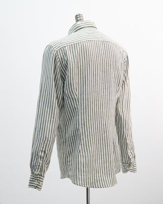 Eton Wide Spread Striped Slim Linen Shirt Green 1 1